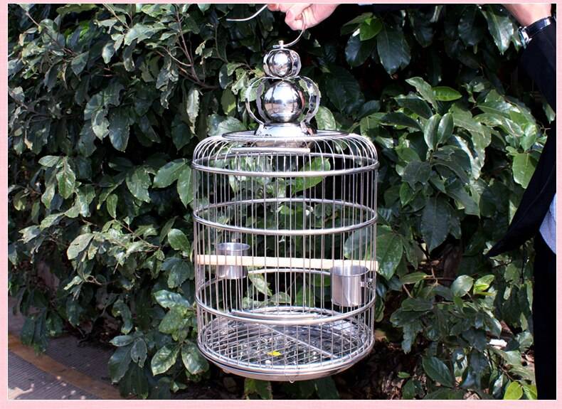 Large Vintage Stainless Steel Bird Cage