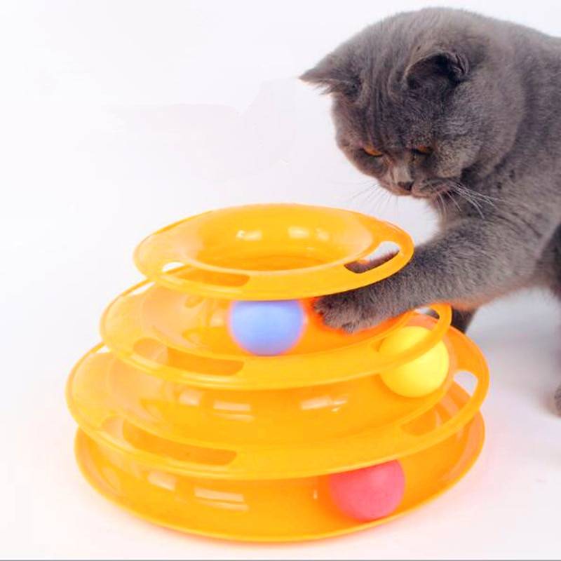 Three Level Tower Cat Toy Orange With Cat