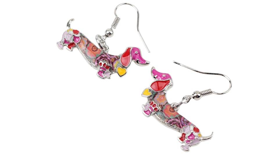 Enamel Alloy Dachshund Dog Dangle Earrings