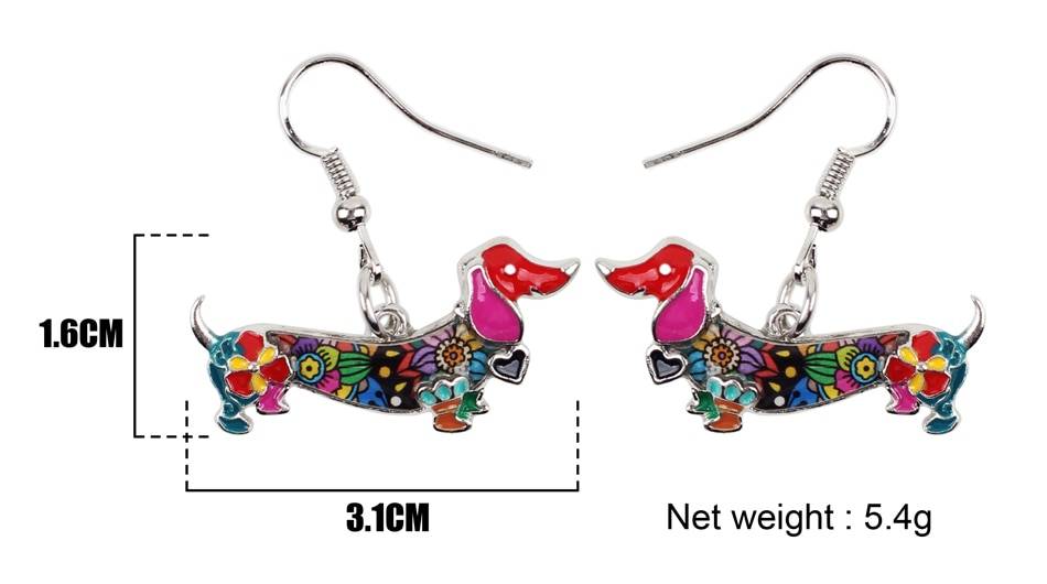 Enamel Alloy Dachshund Dog Dangle Earrings