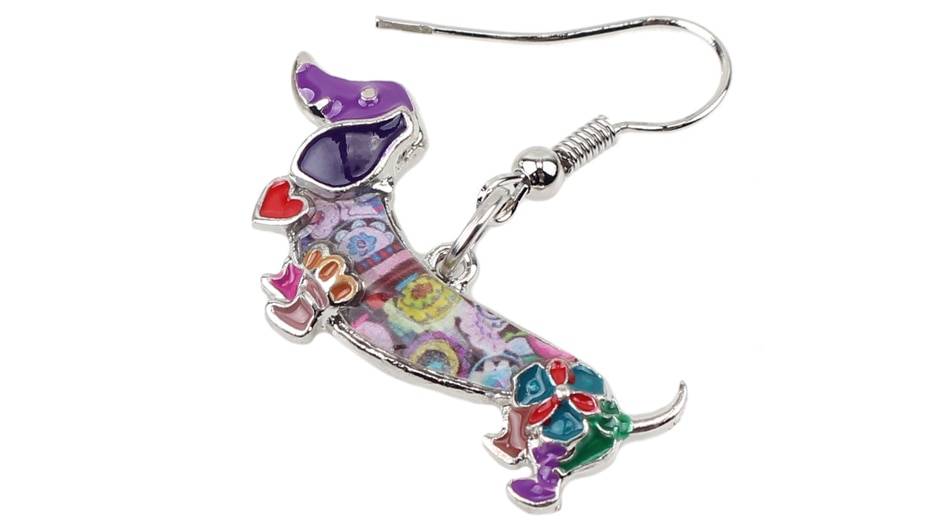Enamel Alloy Dachshund Dog Dangle Earrings