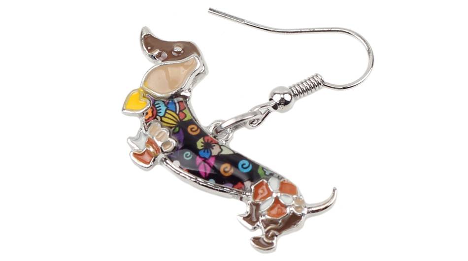 Enamel Alloy Dachshund Dog Dangle Earrings