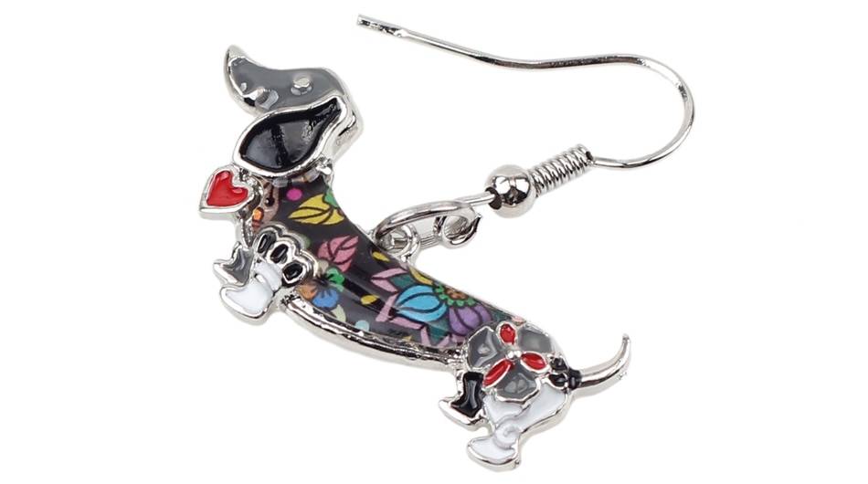 Enamel Alloy Dachshund Dog Dangle Earrings