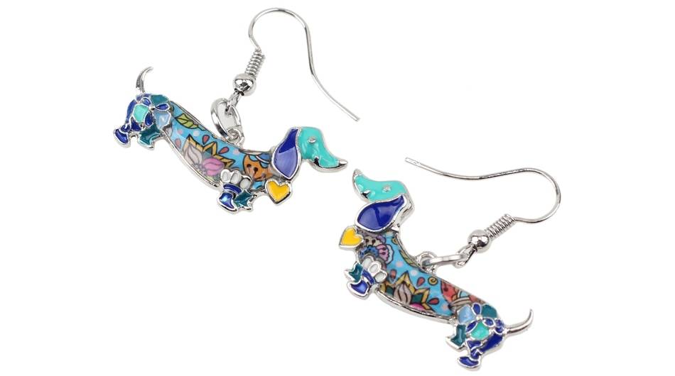 Enamel Alloy Dachshund Dog Dangle Earrings