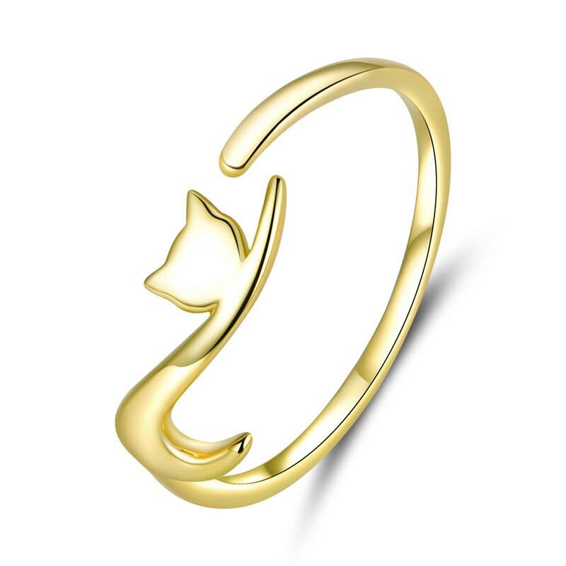 Cat with long tail gold tone ring