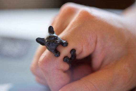 Cute unisex French Bulldog shaped ring color gun black