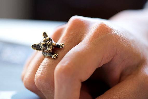 Cute unisex French Bulldog shaped ring color antique bronze