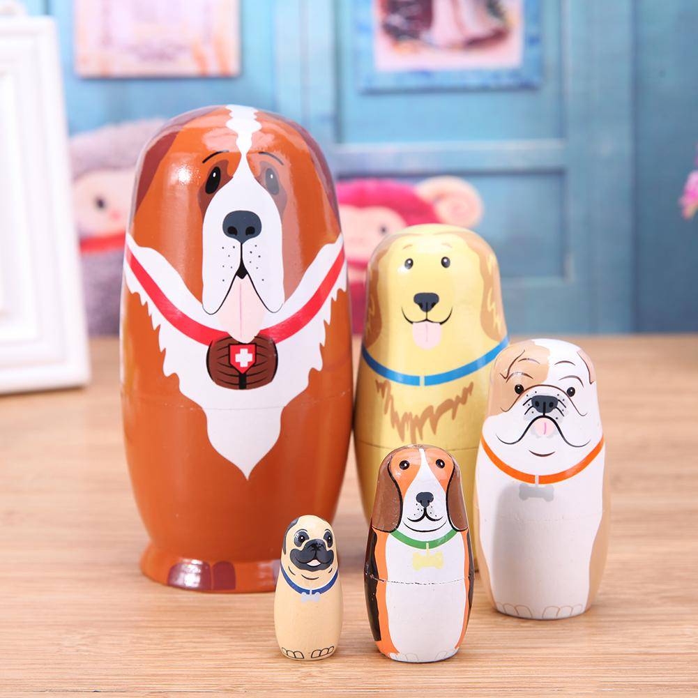 Wooden Dog Stylized Nesting Doll